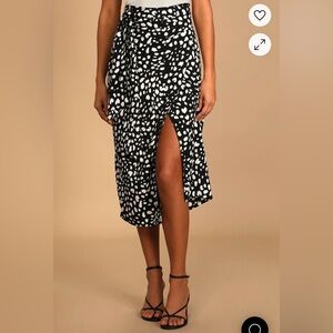 Lulus Statement-Maker Black Animal Print Wrap Midi Skirt Size L